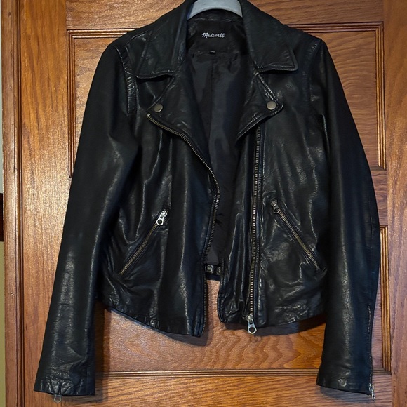 Madewell Washed Leather Motorcycle Jacket with Brass Hardware - Picture 3 of 9